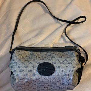 Vintage Authentic Gucci Small Barrel Navy Grey Bag